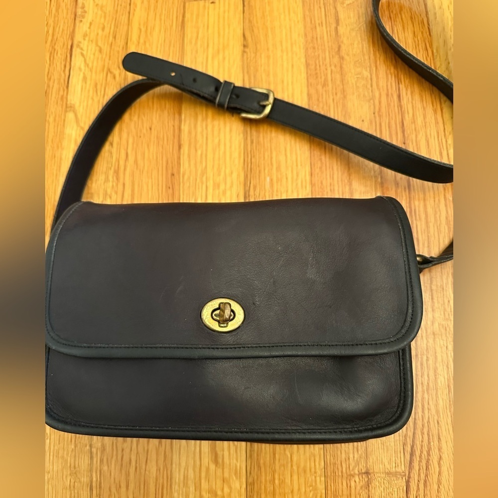 Vintage Coach Compartment Crossbody Bag Black Leather - Picture 3 of 16
